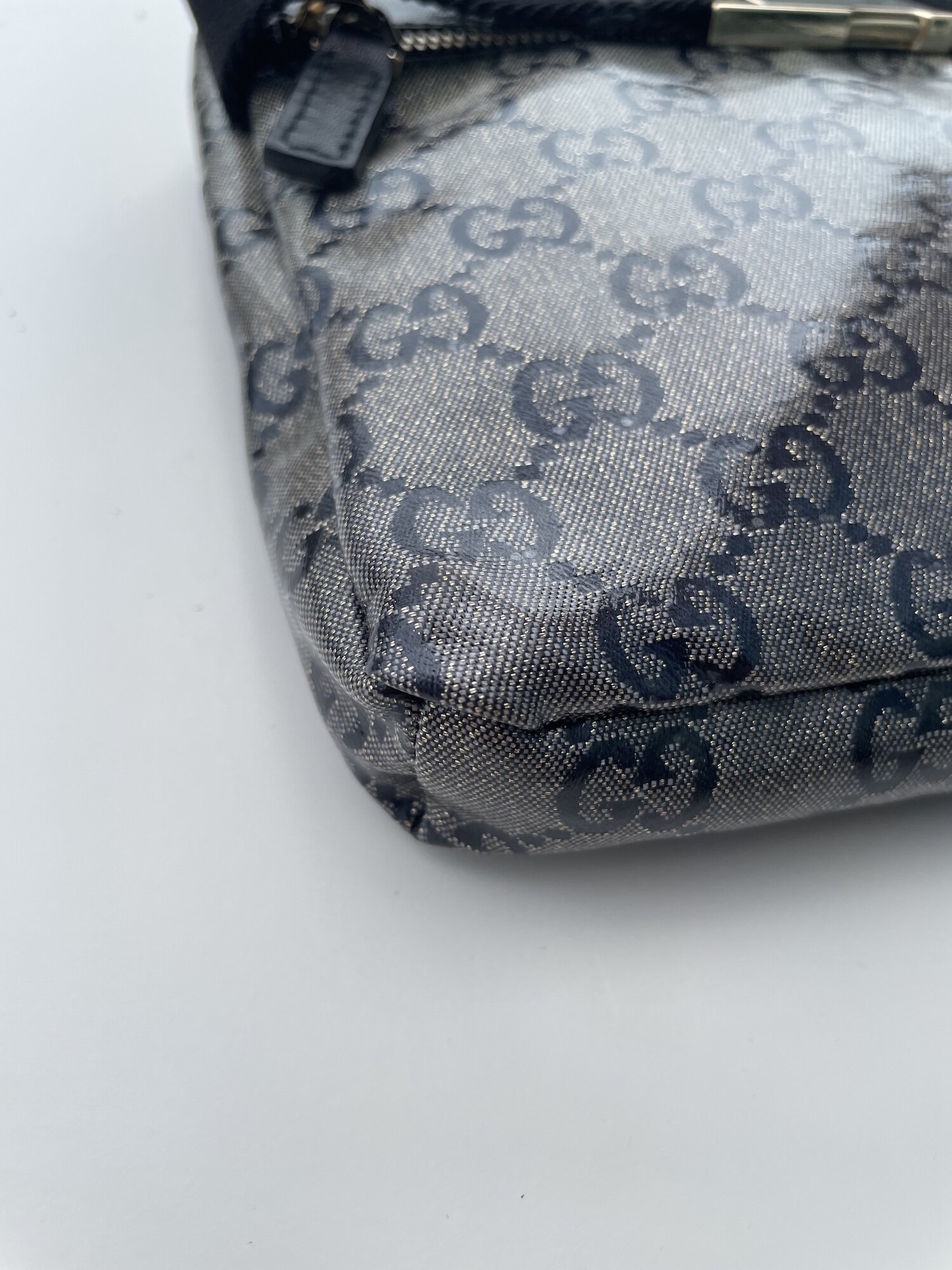 GUCCI 00s Black + Silver Waxed Canvas Monogram Belt Bag — Garment