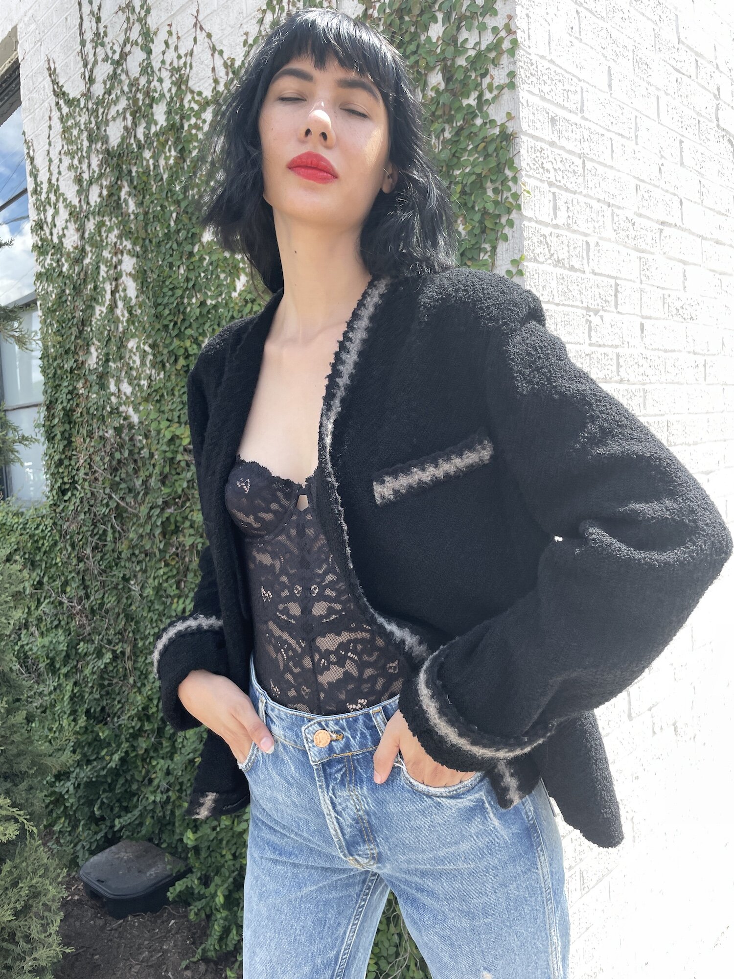 Chanel Black Cropped Fur Jacket