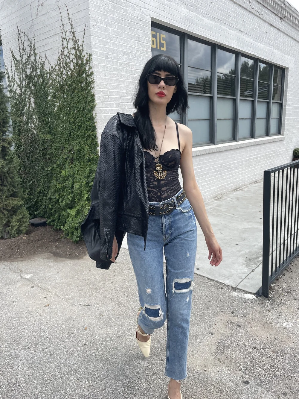 CLAUDE MONTANA 80s Black Snake Cropped Moto Jacket — Garment