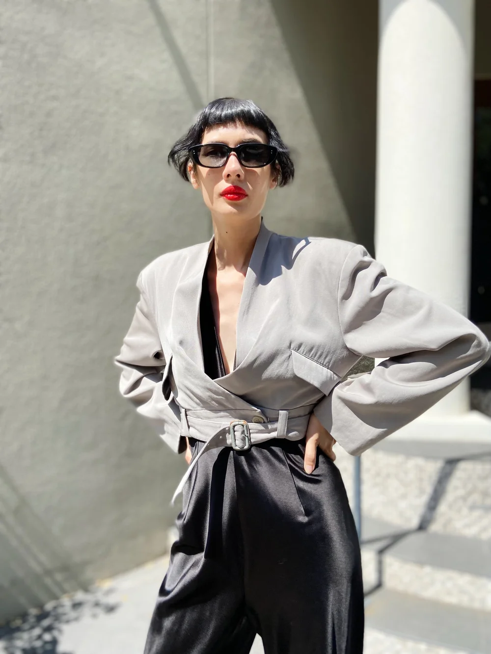 ISSEY MIYAKE 80s Grey Cropped Blazer w/ Belt — Garment