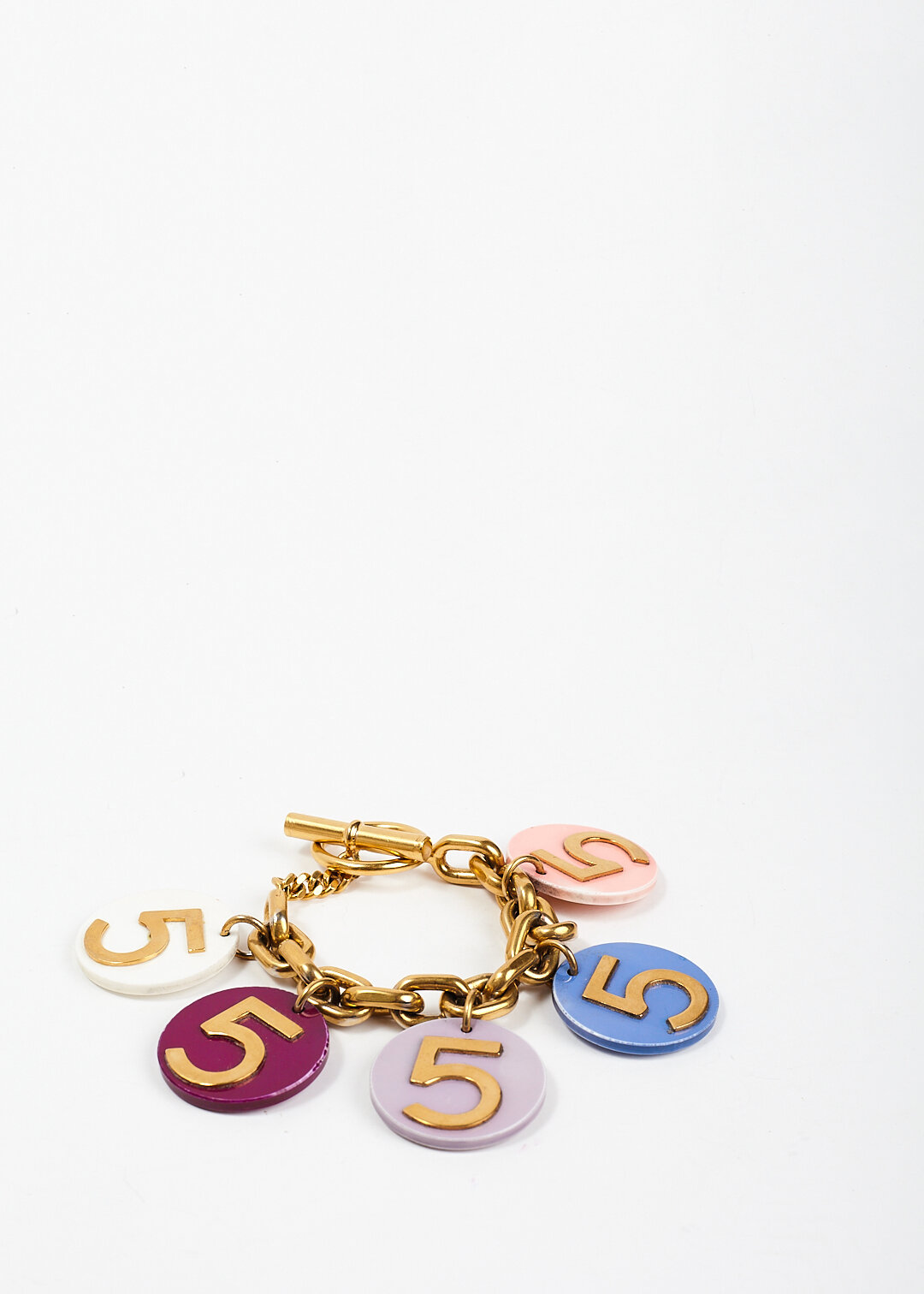 CHANEL 1990's Number 5 Poker Chip Coin Chain Charm Bracelet