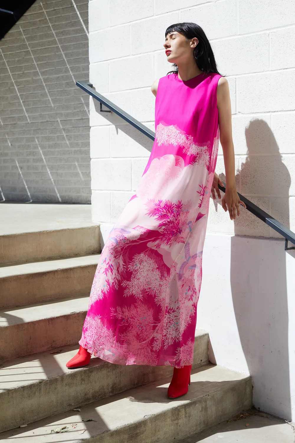 HANAE MORI 70s Hot Pink Silk Bird Gown — Garment Modern + Vintage