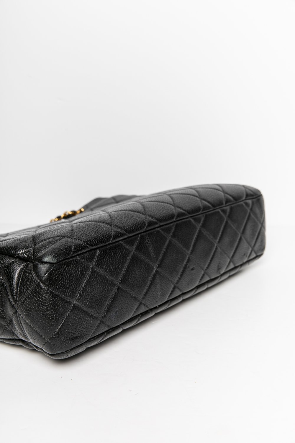 Chanel '90s Vintage Black Caviar Leather CC Timeless Portfolio Tote Bag