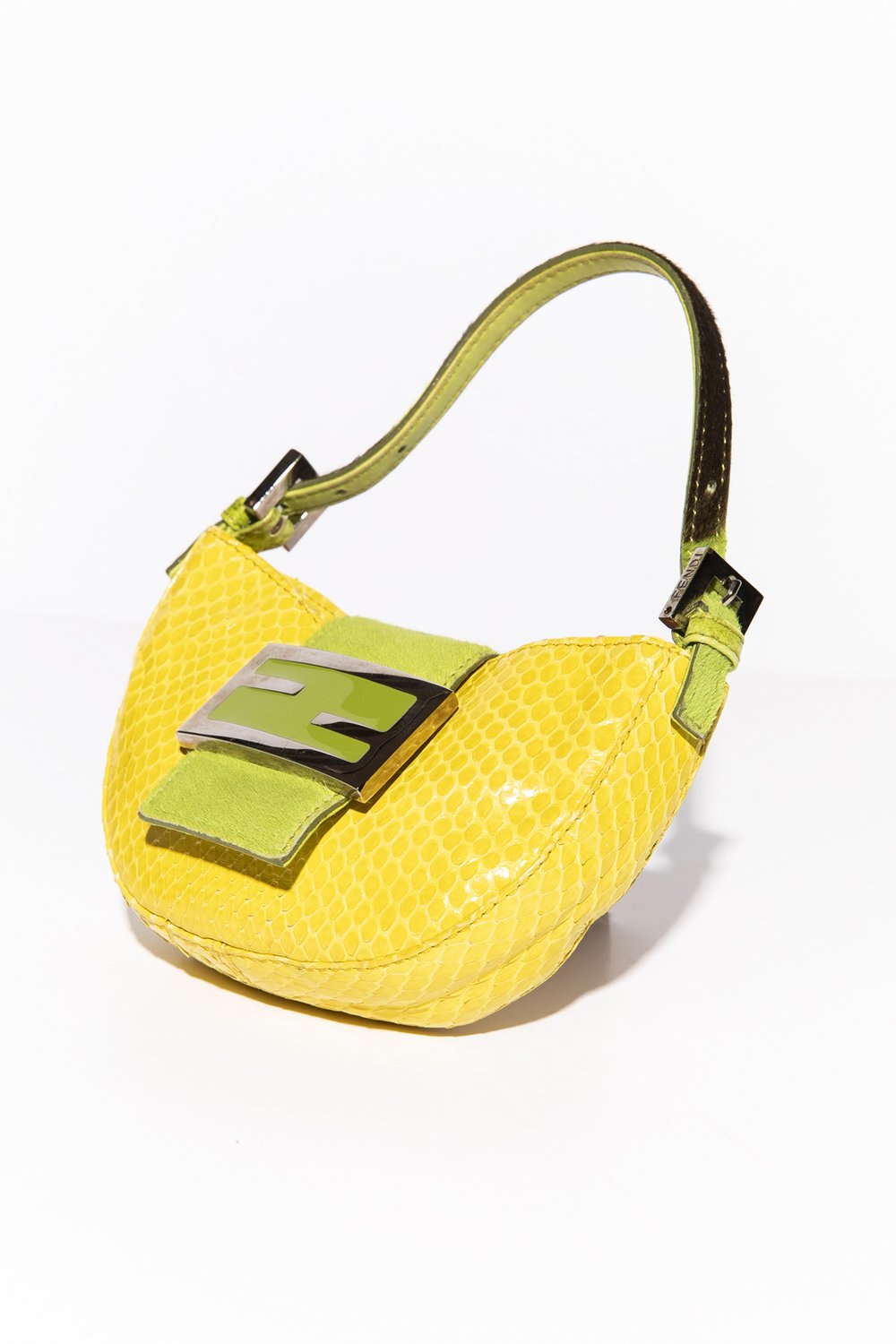 FENDI 90s Lime Snakeskin Croissant Mini Bag —