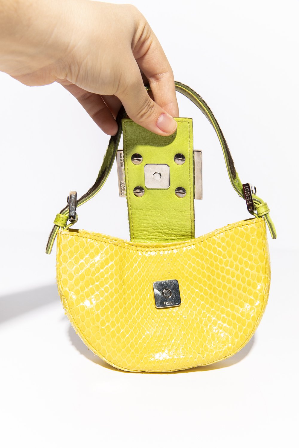 FENDI 90s Lemon + Lime Snakeskin Croissant Mini Bag — Garment