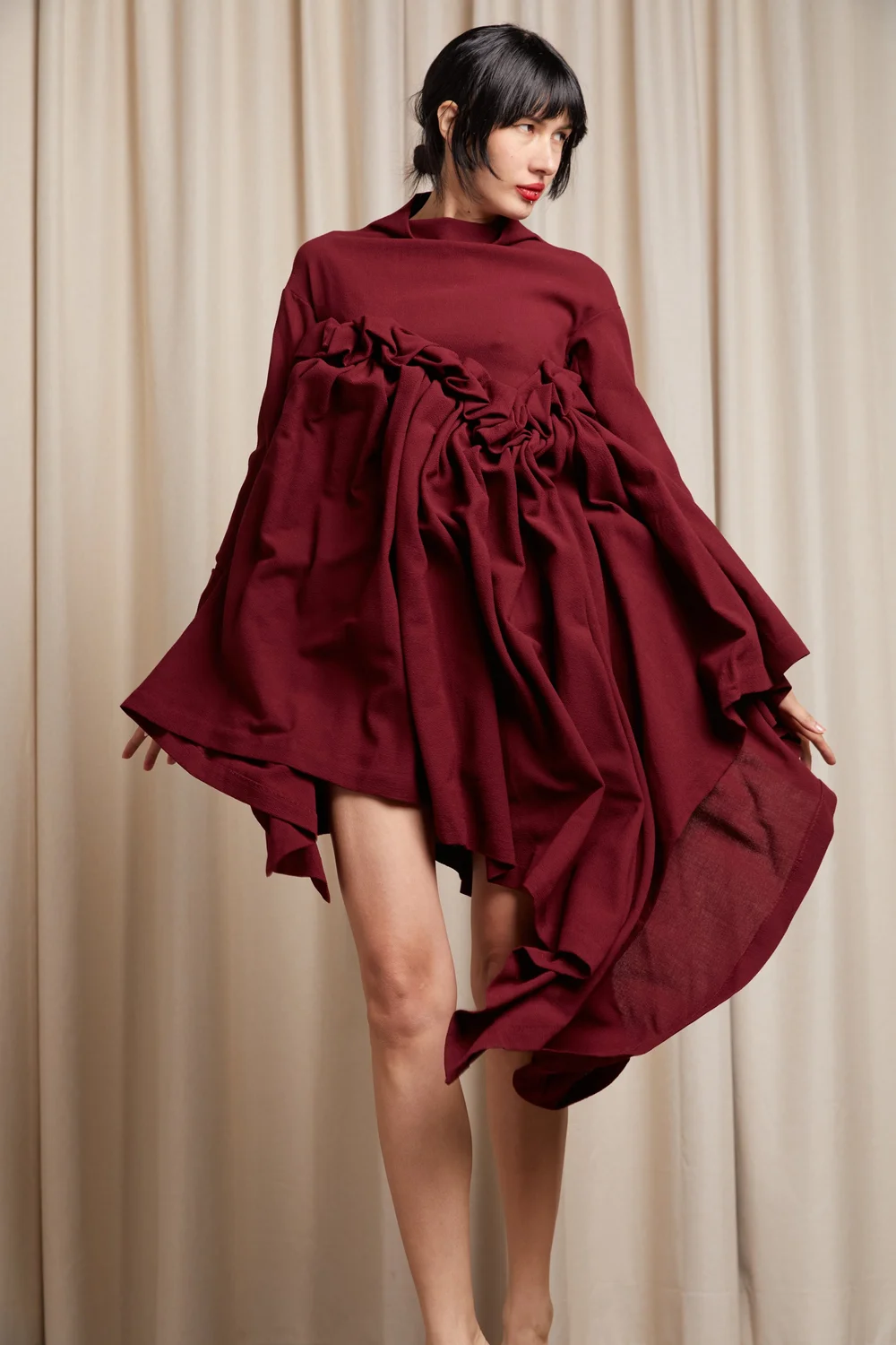 bethany asymmetrical ruched maxi dress Bethany Bell Sleeve Square Neck Midi Dress- Black main image 1