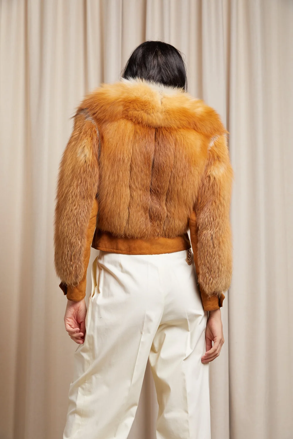 VINTAGE 70s Red Fox Fur Cropped Bomber Jacket — Garment
