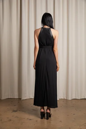 JEAN MUIR 70s Black Maxi Dress with Leather Collar + Hem — Garment
