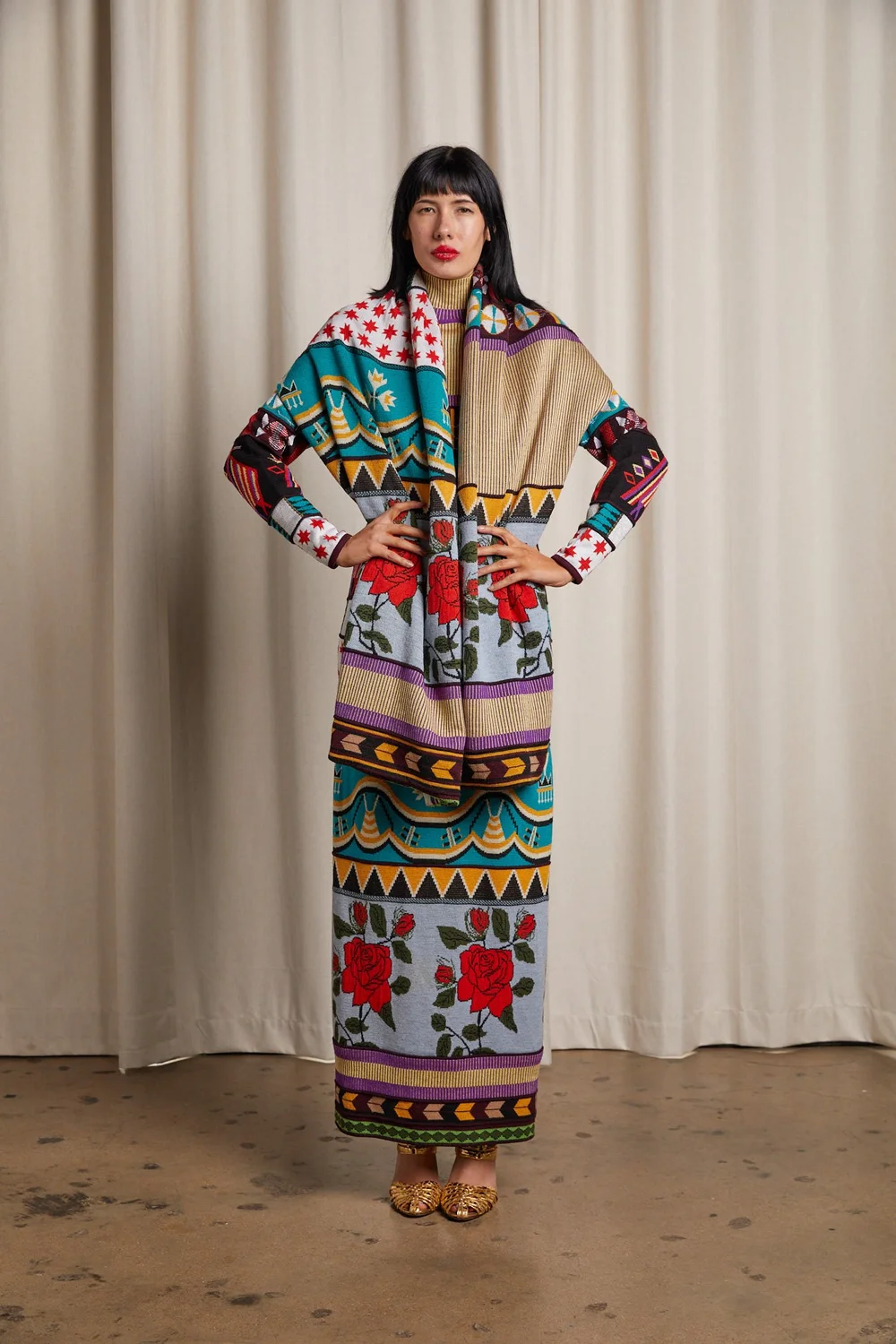 JOHN GALLIANO Fall/Winter 1996 Patchwork Knit Maxi Dress with 