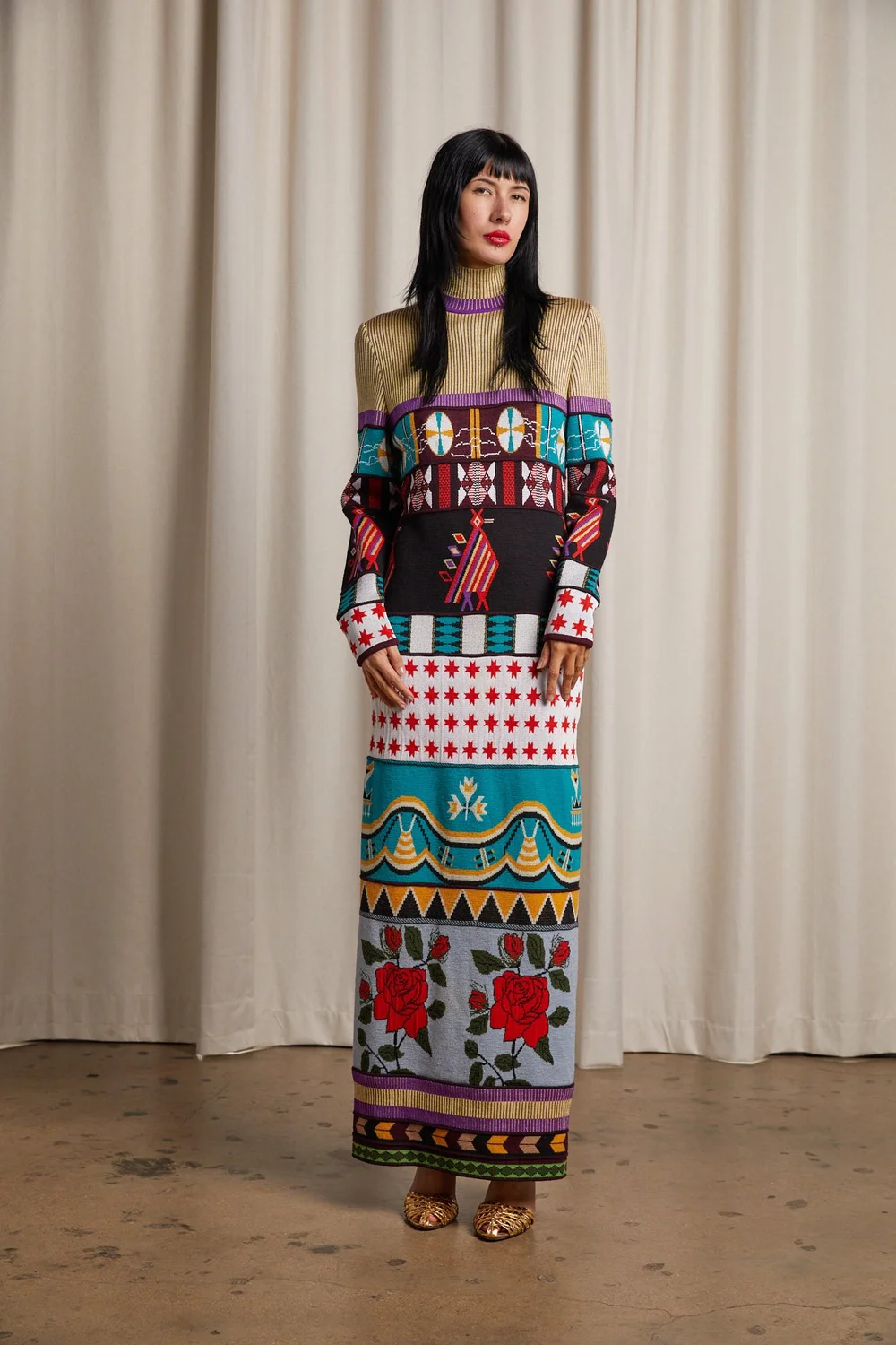 JOHN GALLIANO Fall/Winter 1996 Patchwork Knit Maxi Dress with 