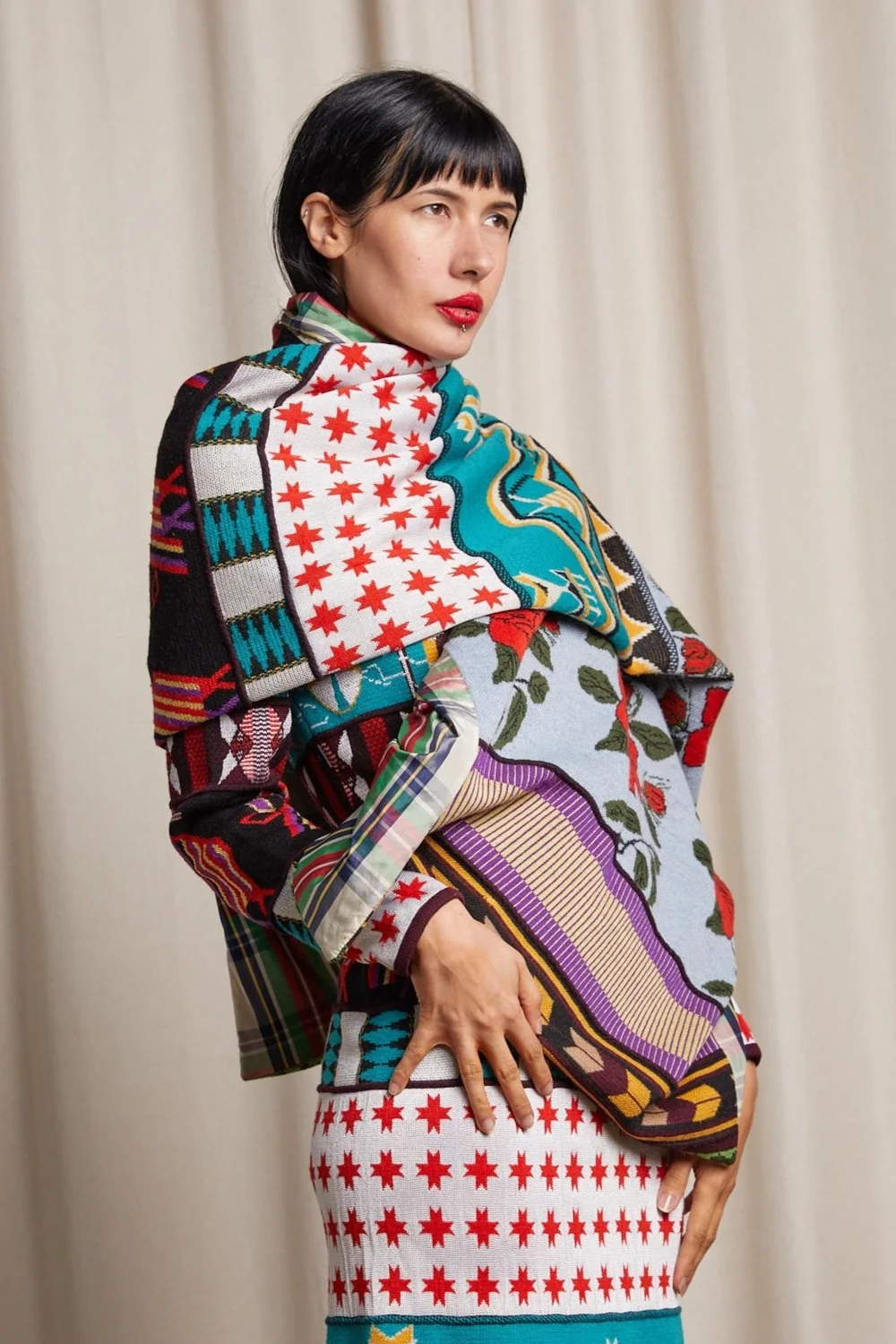 JOHN GALLIANO Fall/Winter 1996 Patchwork Knit Maxi Dress with 