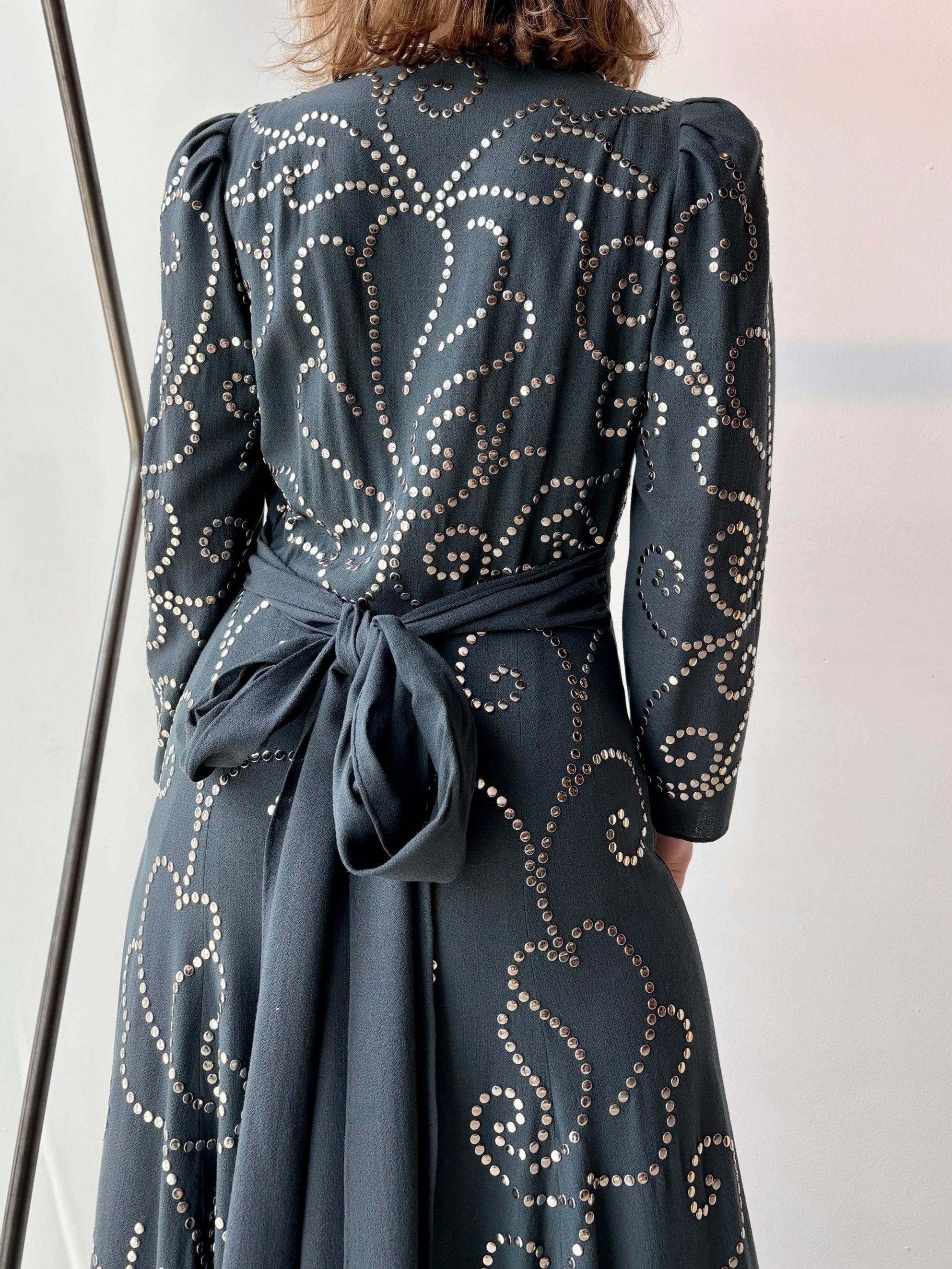 VINTAGE 40s Slate Grey Incredible Studded Western Gown