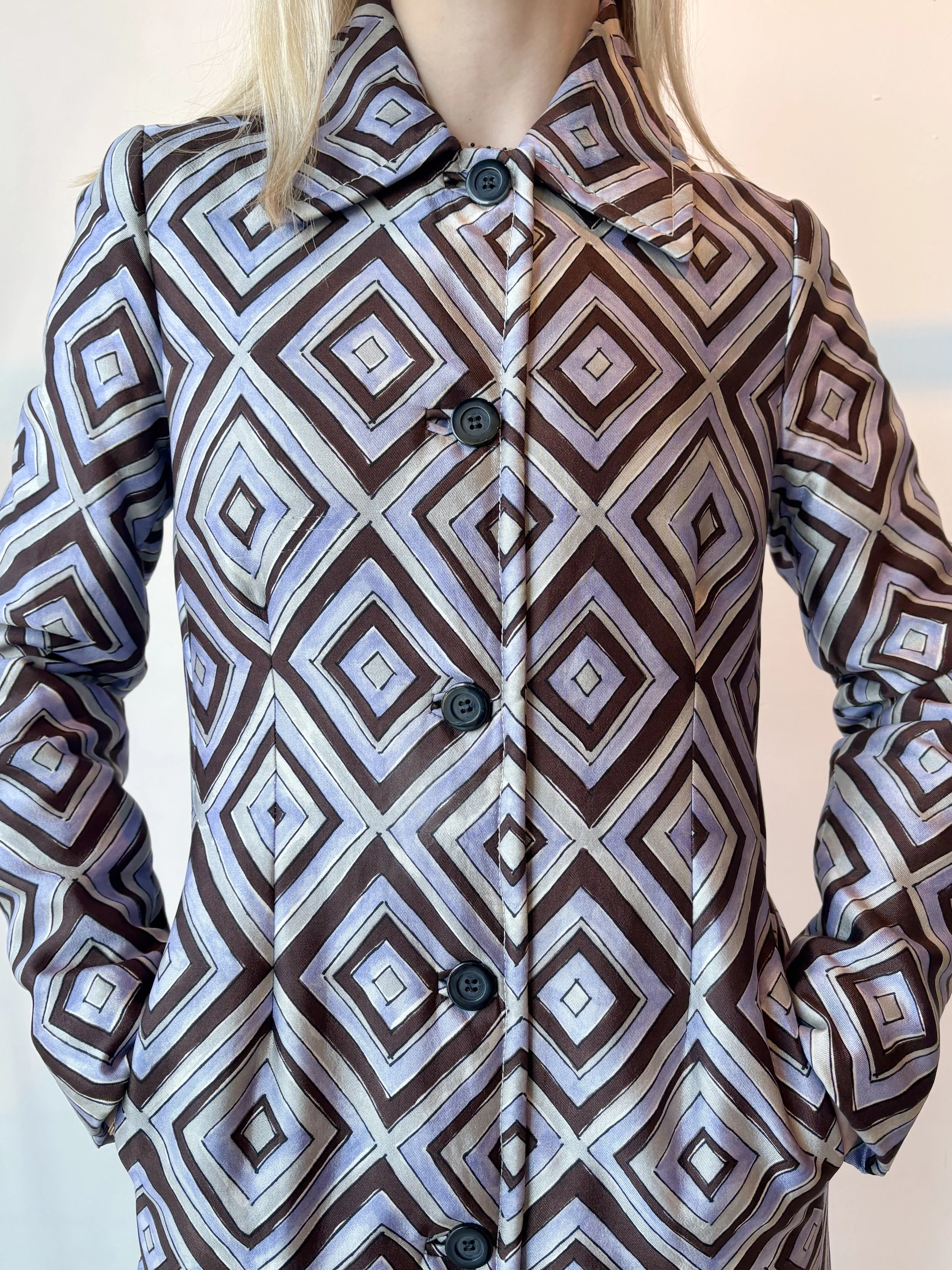 PRADA ICONIC F/W 1996 Purple + Brown Diamond Print Trench