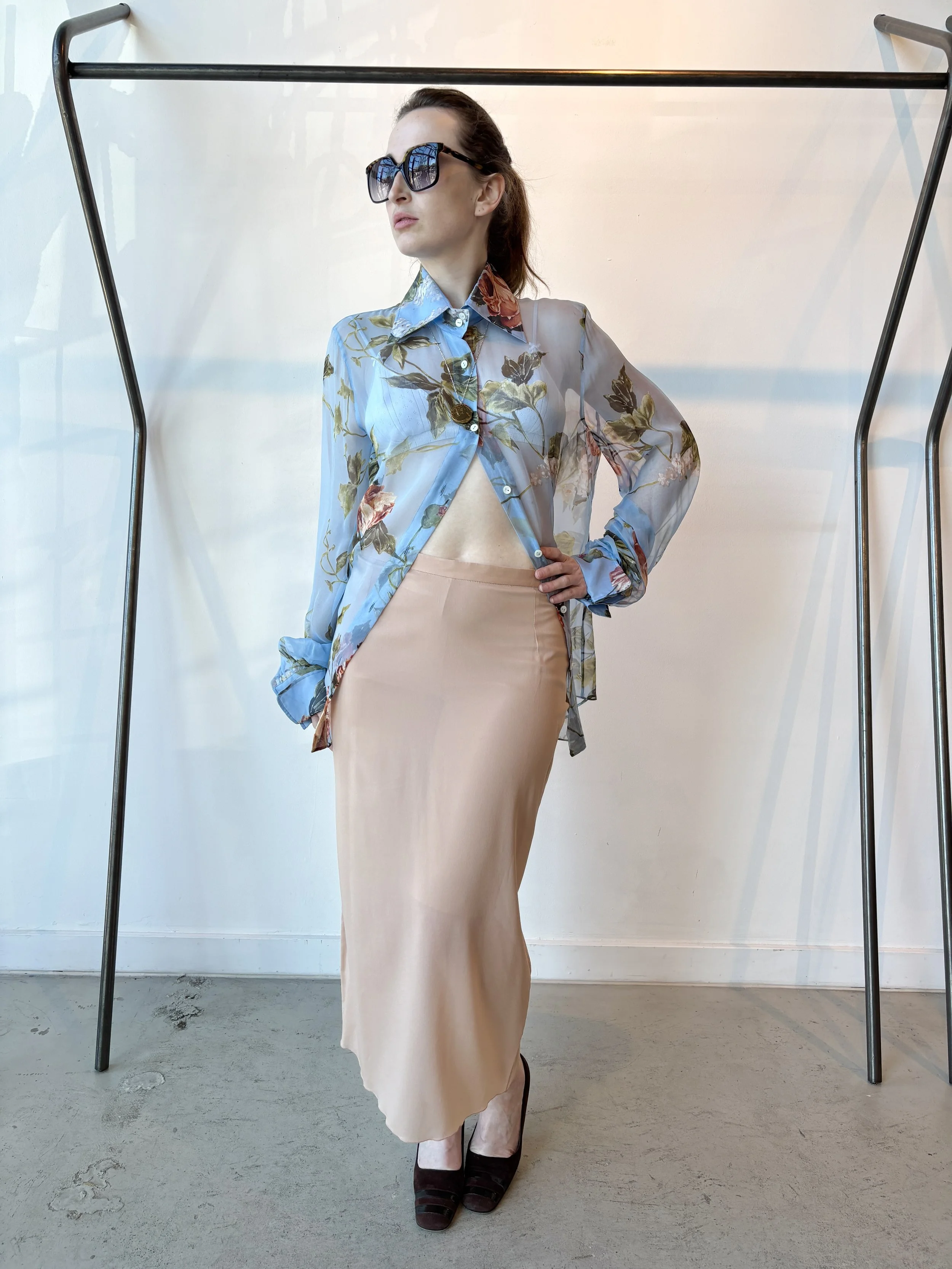 DOLCE & GABBANA 90s Blush Pink Silk Chiffon Maxi Skirt with Bike Shorts