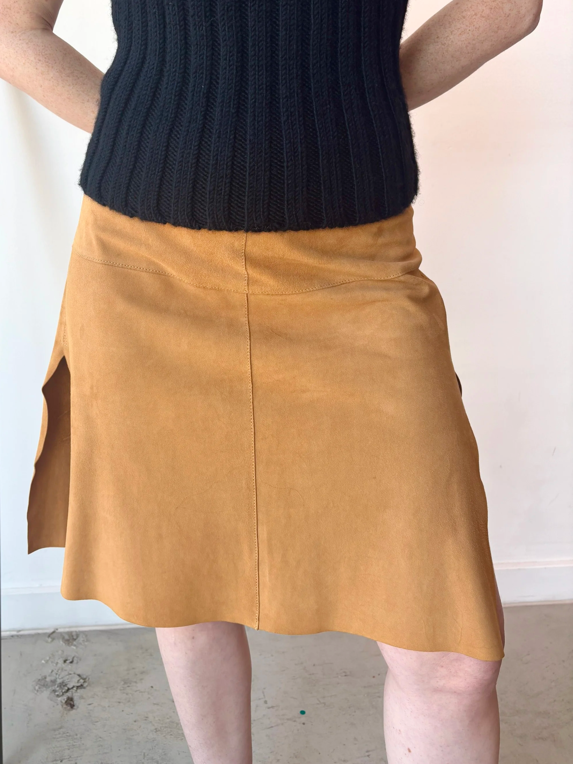 DOLCE & GABBANA 90s Tan Suede Skirt with High Side Slits