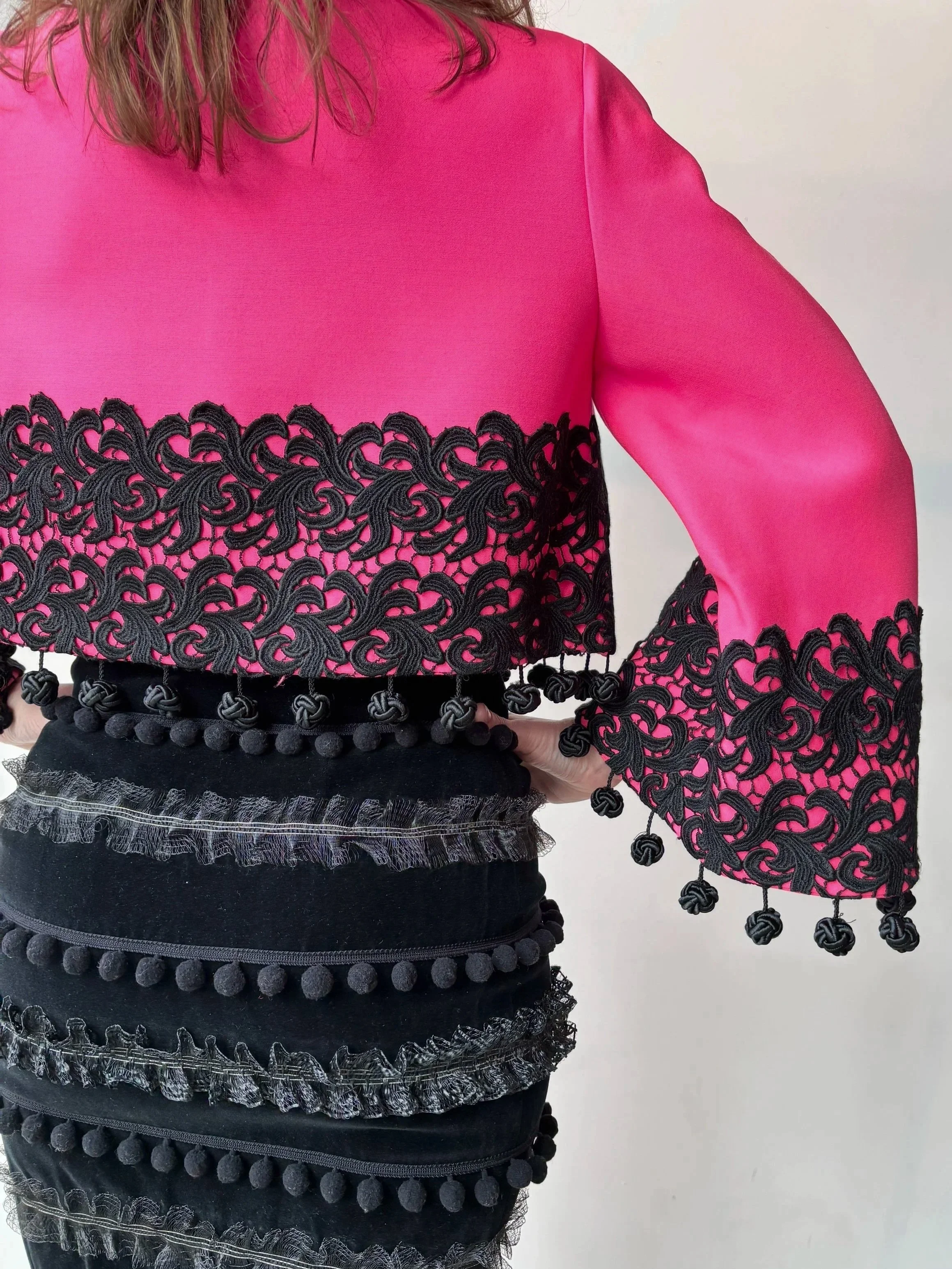CHRISTIAN LACROIX 90s Hot Pink Embroidered Cropped Jacket with Tassels