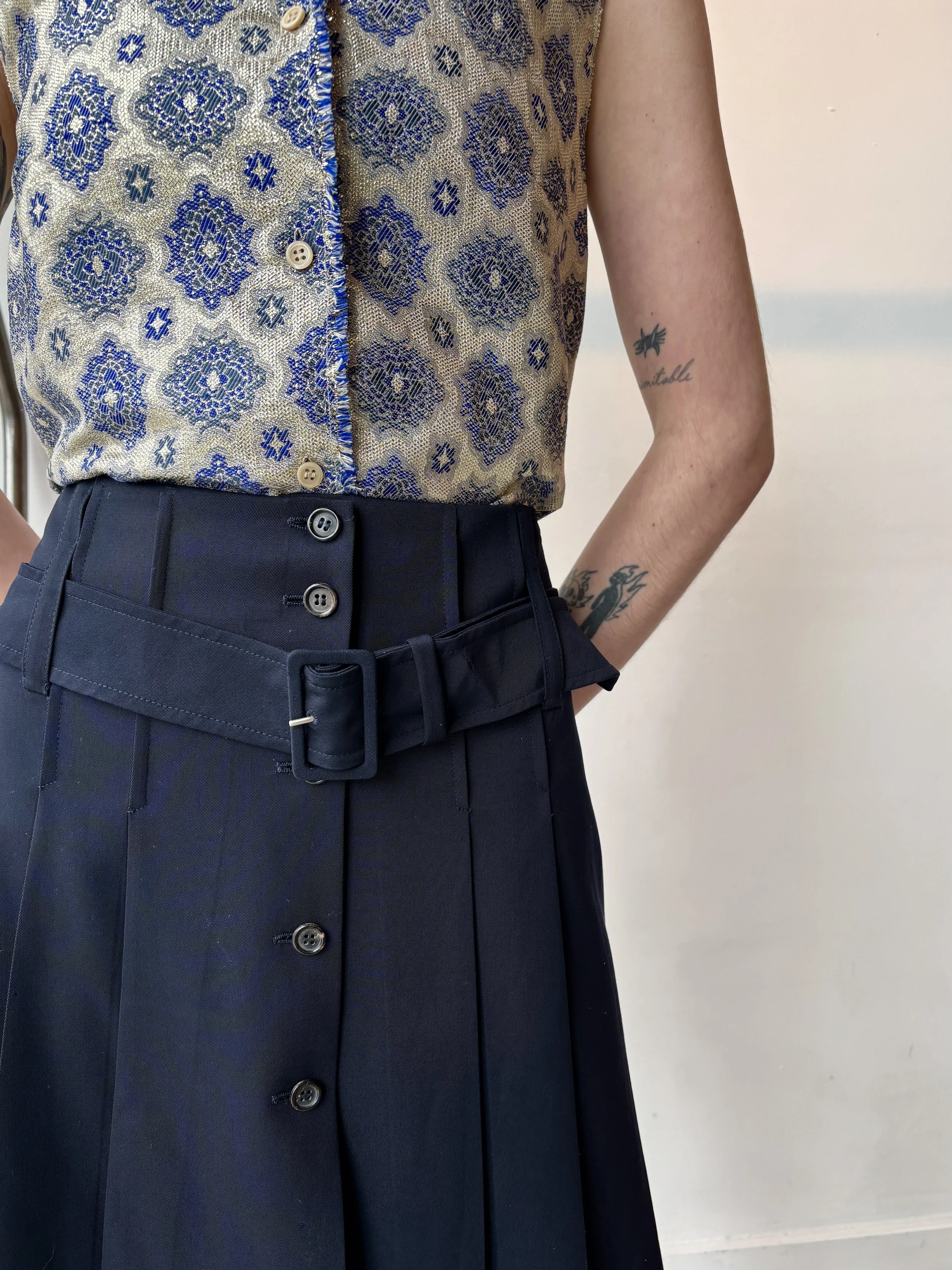 PRADA S/S 2002 Gold + Blue Geometric Print Lame Vest