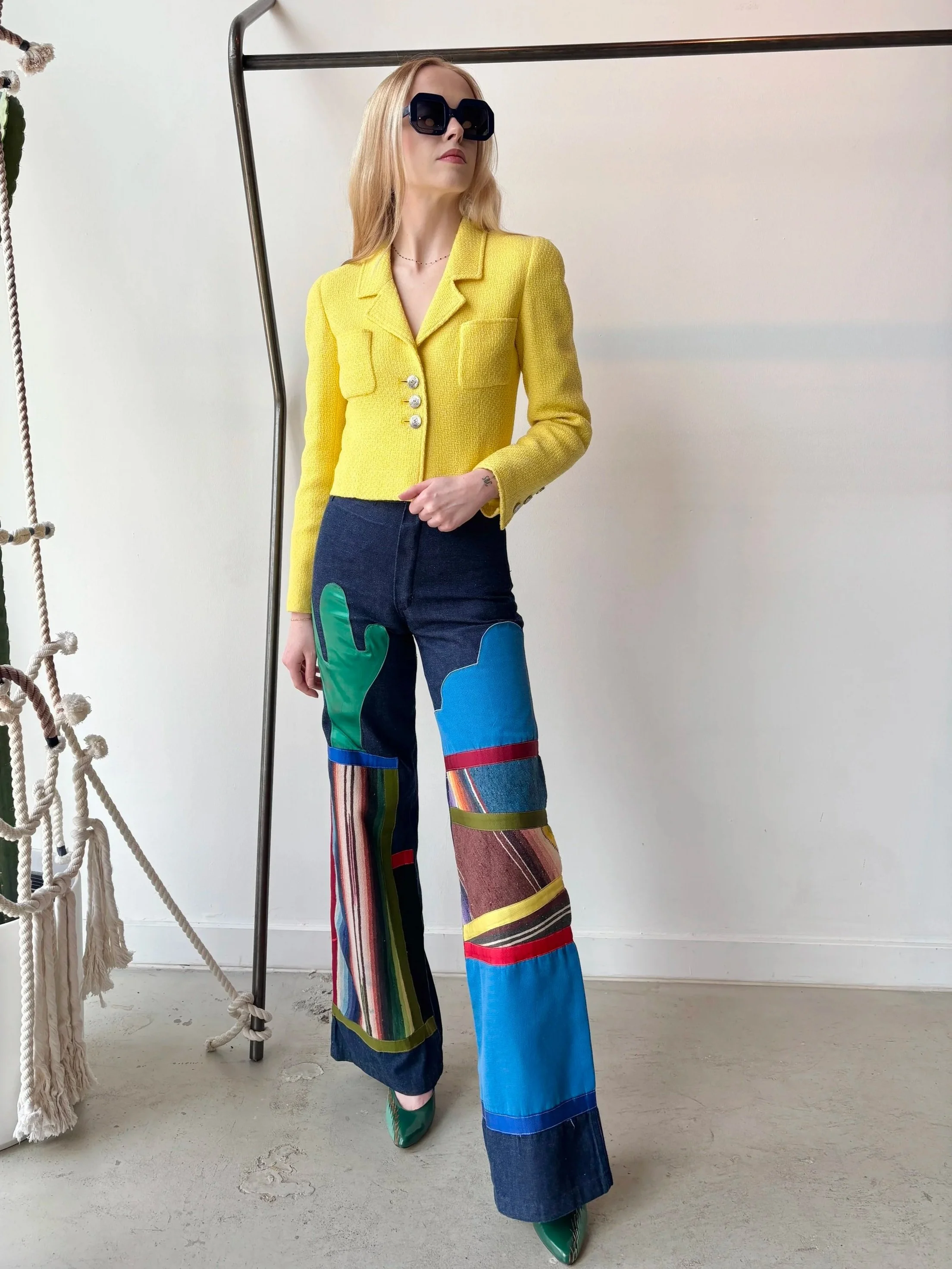 VESPUCCI 70s Denim Southwestern Patchwork Bells