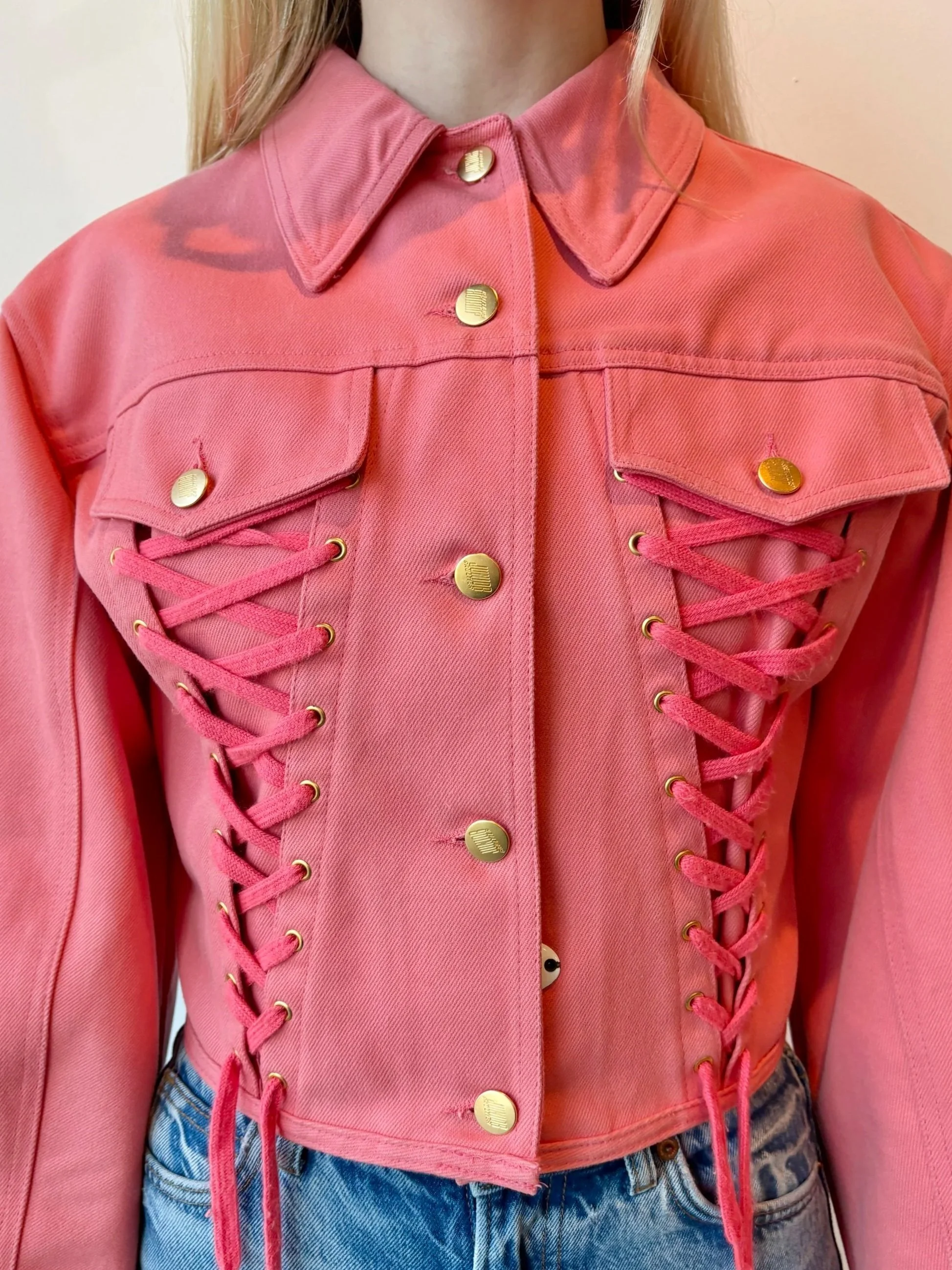 JUNIOR GAULTIER 80s Salmon Pink Denim Corset Jacket