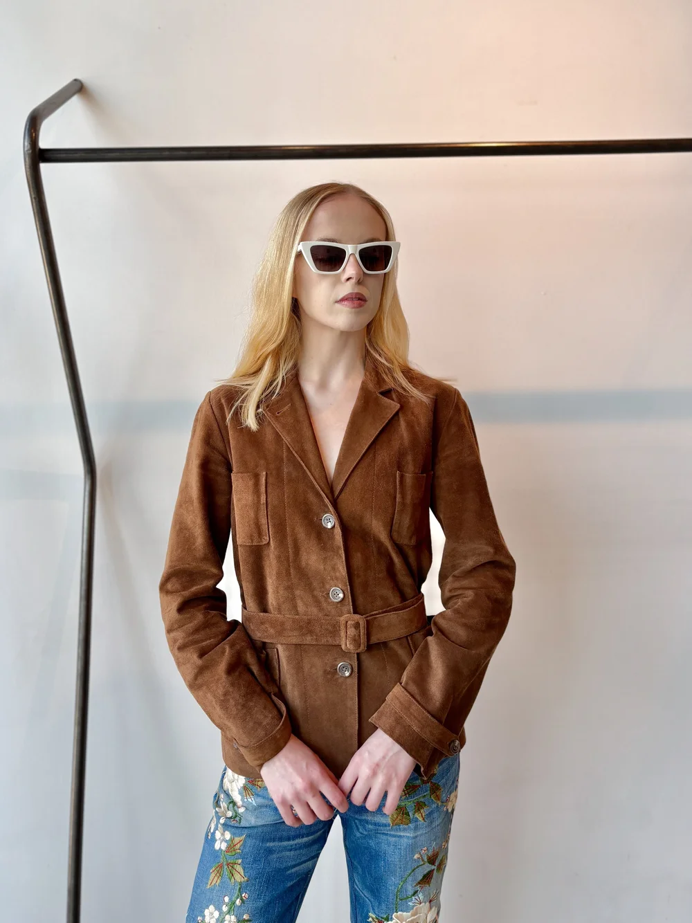 Suede Jacket Safari Style Jacket Ladies Khaki Leather Safari