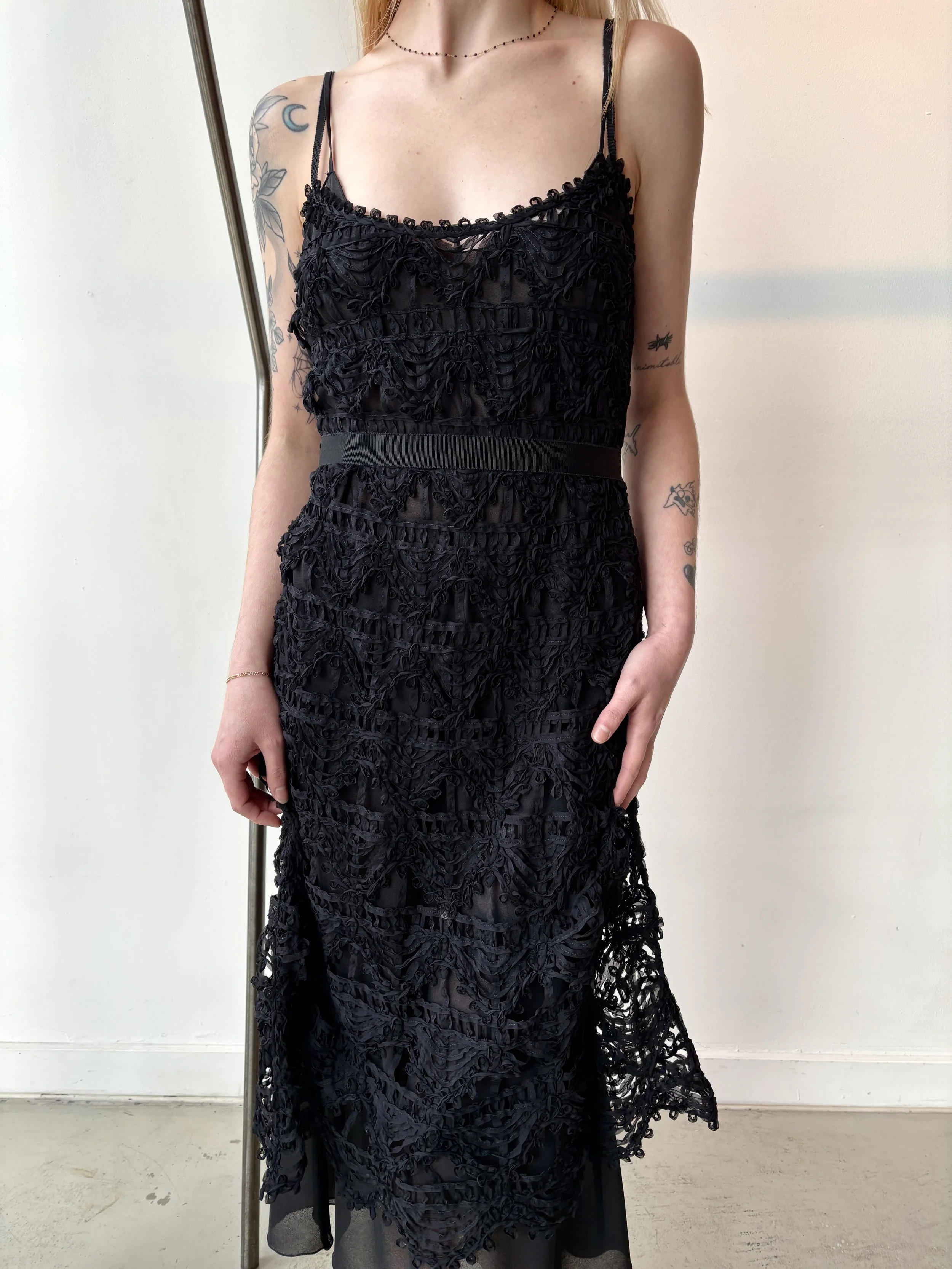 PRADA 00s Black Woven Ribbon Dress