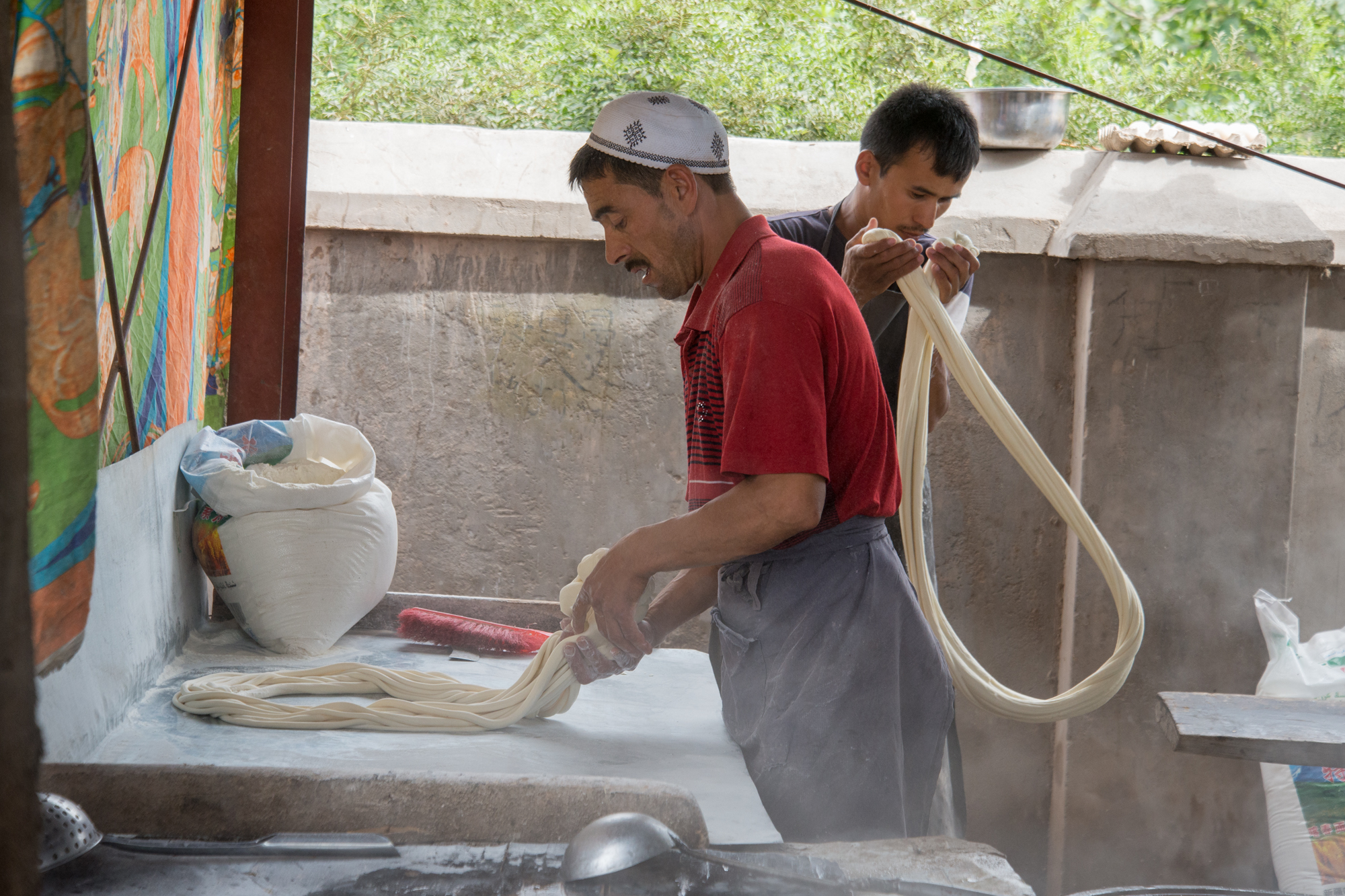 Making Uyghur laghman noodles