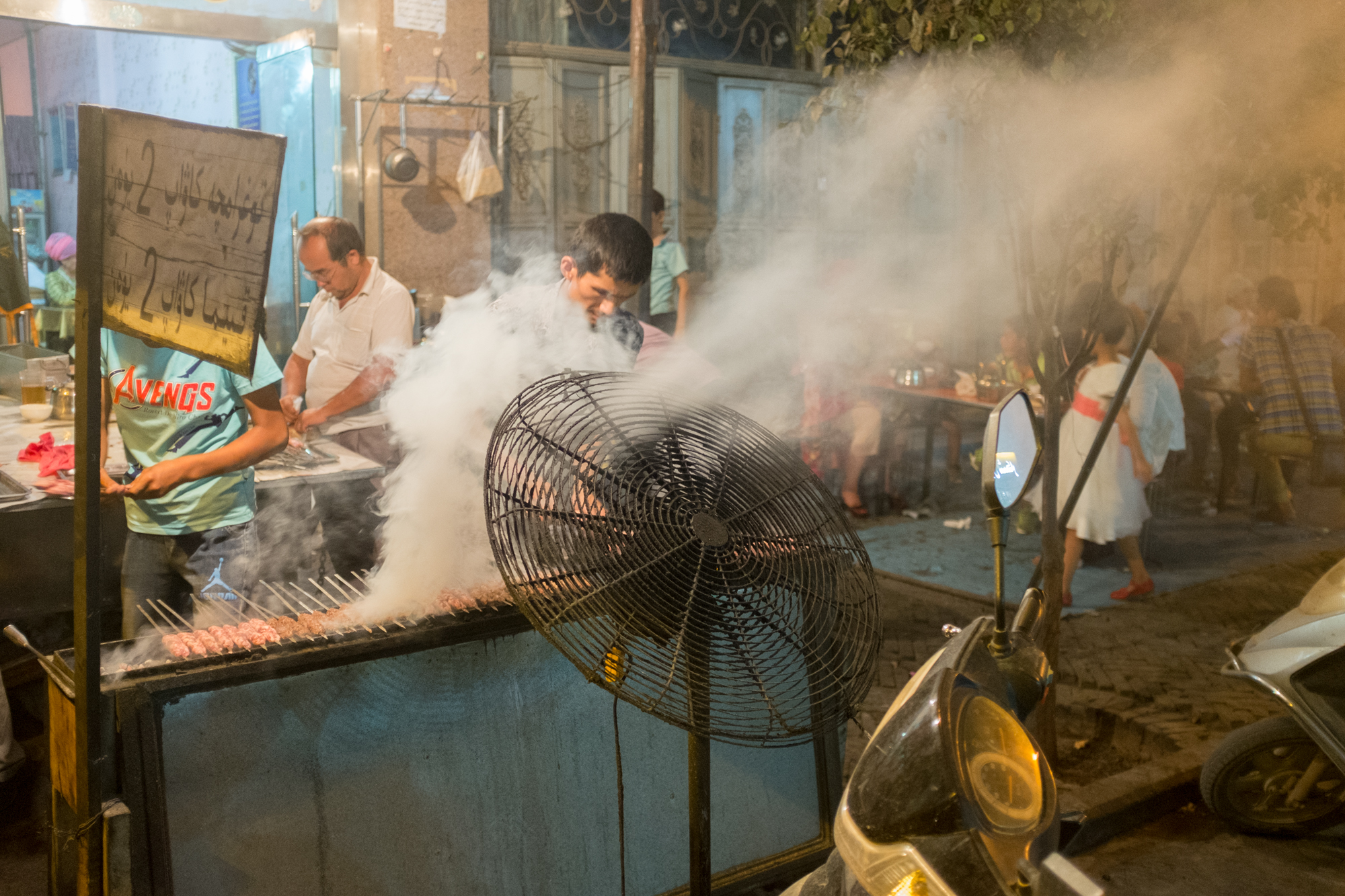 Shish Kabob Stand at Night w/exhaust Fan