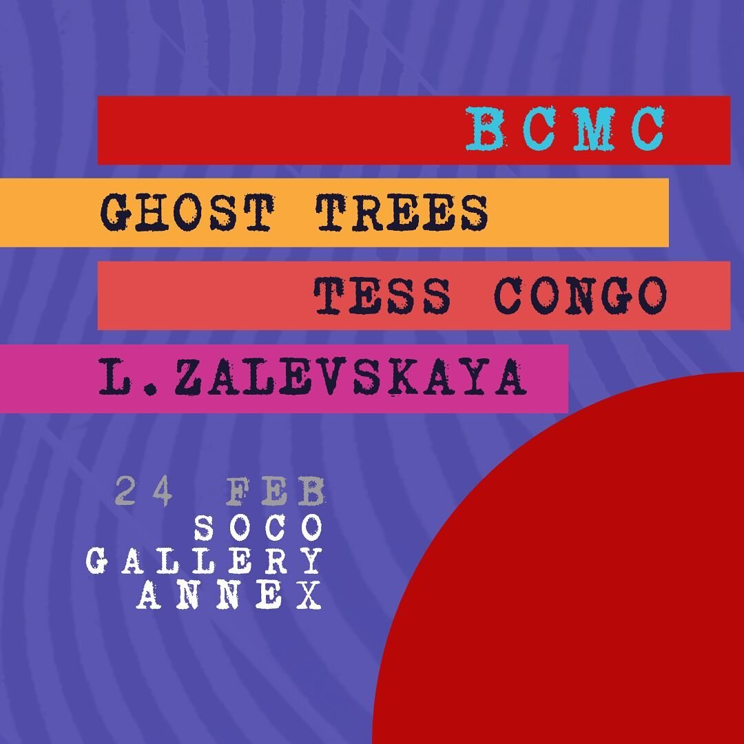 NEXT WEEKEND! | BCMC with Ghost Trees at SOCO Gallery Annex. | Doors 6pm, Show 7pm | Get there early to catch @goodyeararts artists Tess Congo (poetry!) and Liliya Zalevskaya (video!) | Get your tickets before this show sells out. | 🎟️ link in bio |