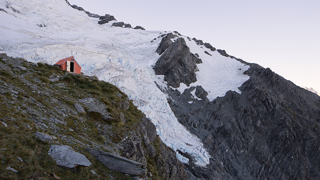 Tawaewae Glacier with Sefton Biv Hut in front