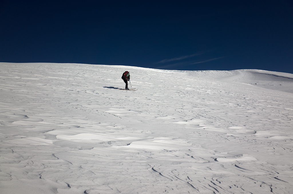 Icy traverse to the top of the ridge
