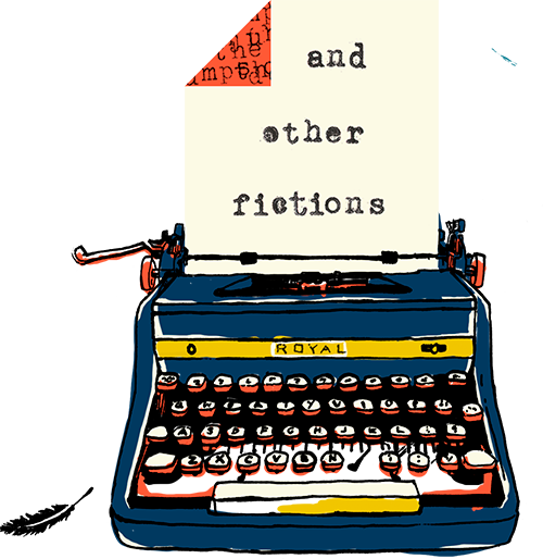 Drawing of a blue Royal typewriter from cover of The Typing Lady by Ruth Ozeki
