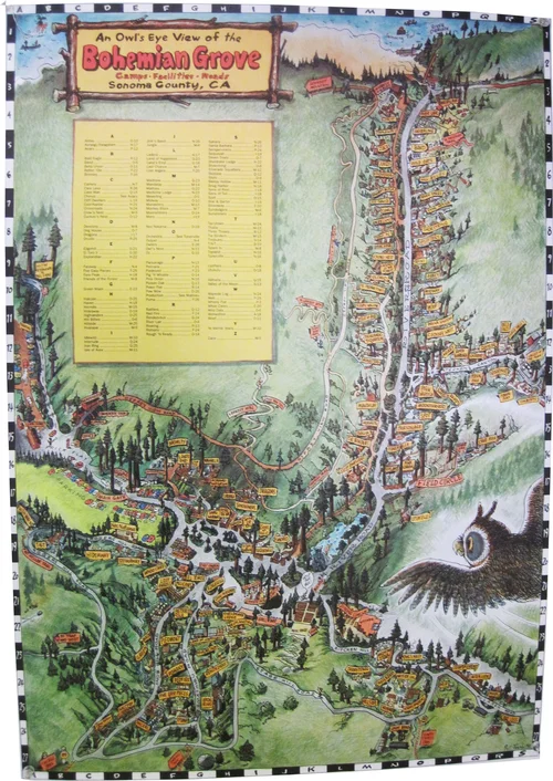 vintage map of bohemian grove, monterio