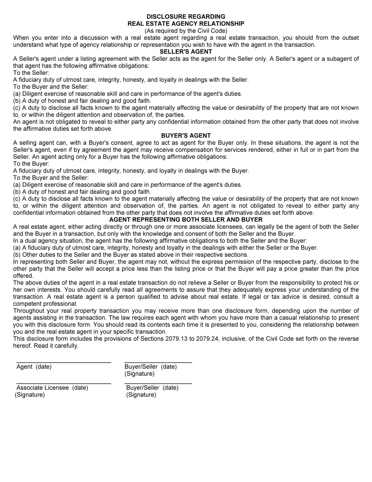 California Commercial Agency Disclosures Failing to Comply Results In