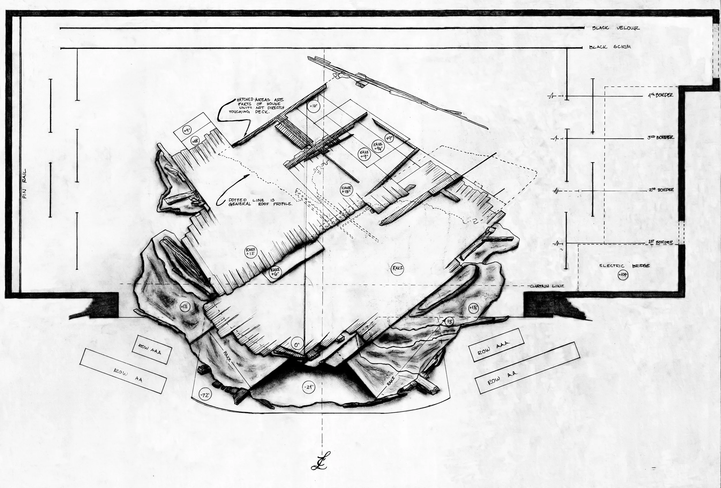 Hand drafted stage elevation - Graphite - 2012