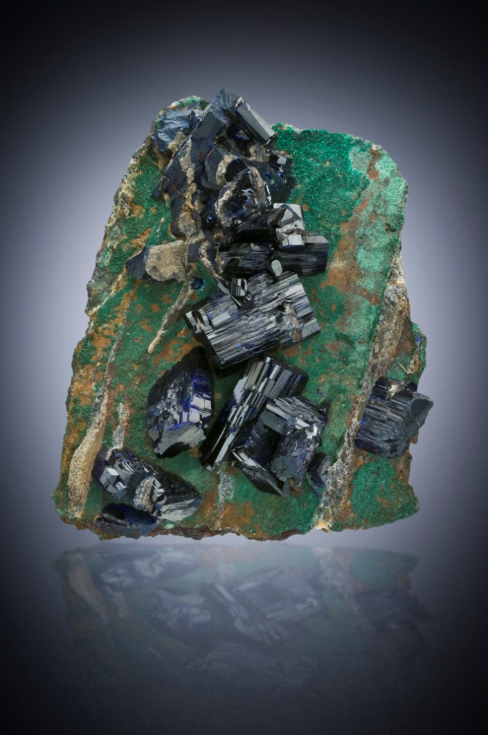 Azurite xls on Germanite,Malachite
