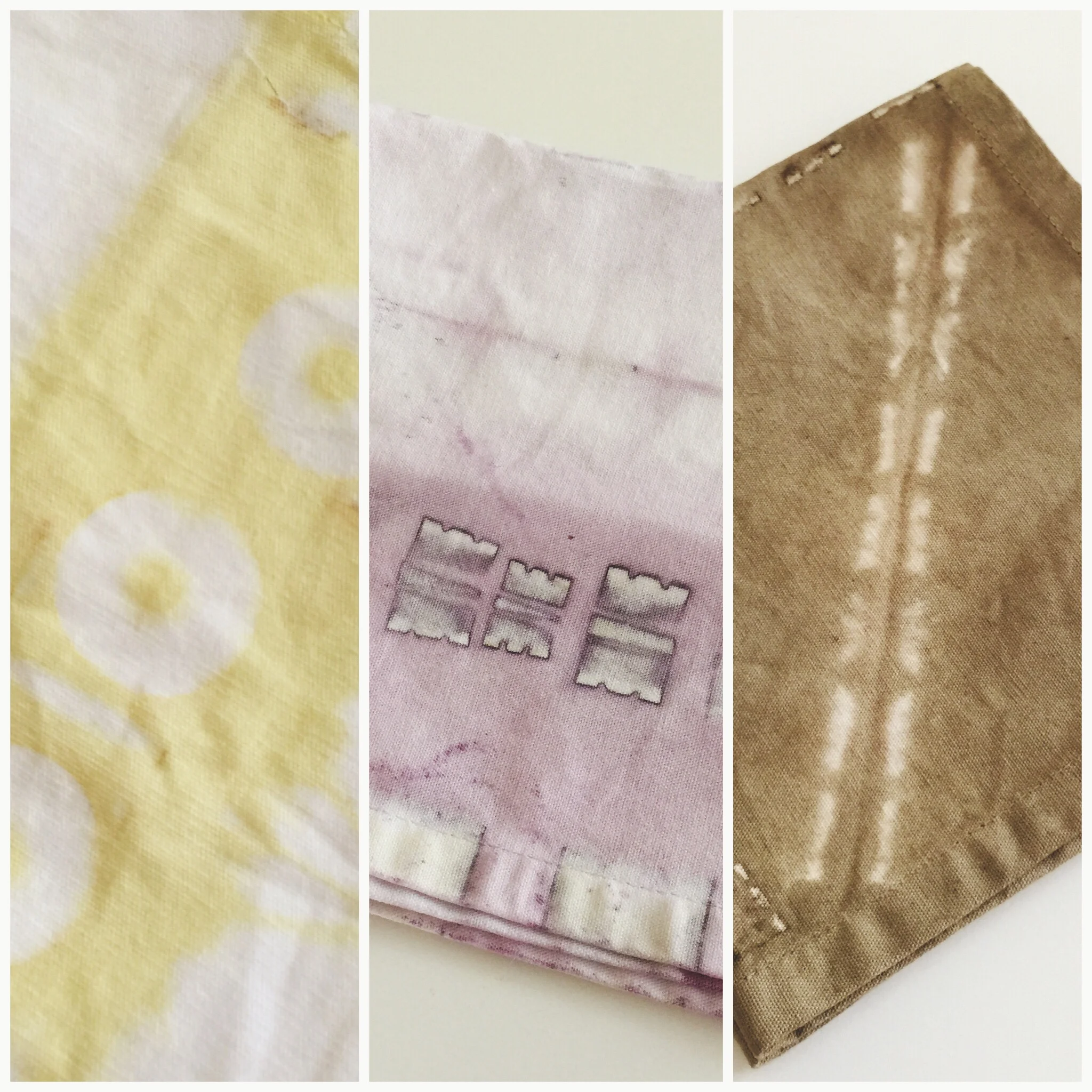 Pictures of dyeing with Tumeric, Cochineal, Red Onion Skins