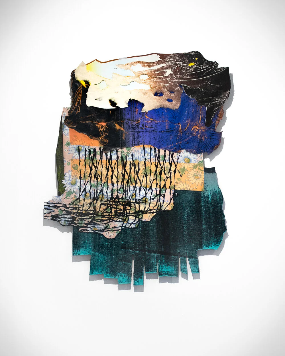 Monsoon 23 x 29" Monotype print collage on handmade paper with recycled fabric