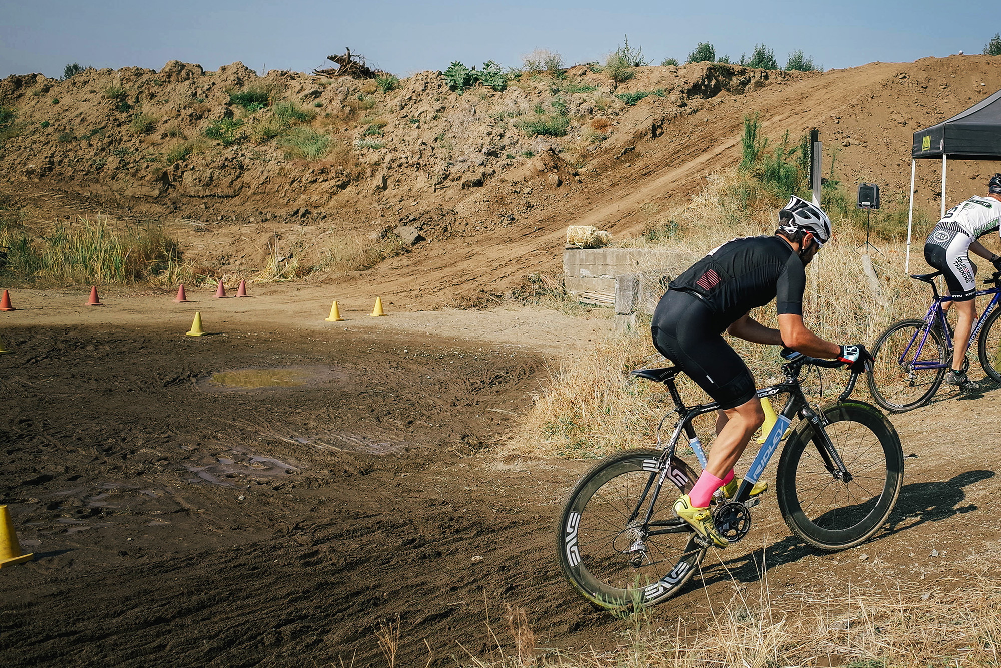 I was sitting in 2nd on the first lap, then I chose my moment on the bumpy washboard and attacked. The move stuck.