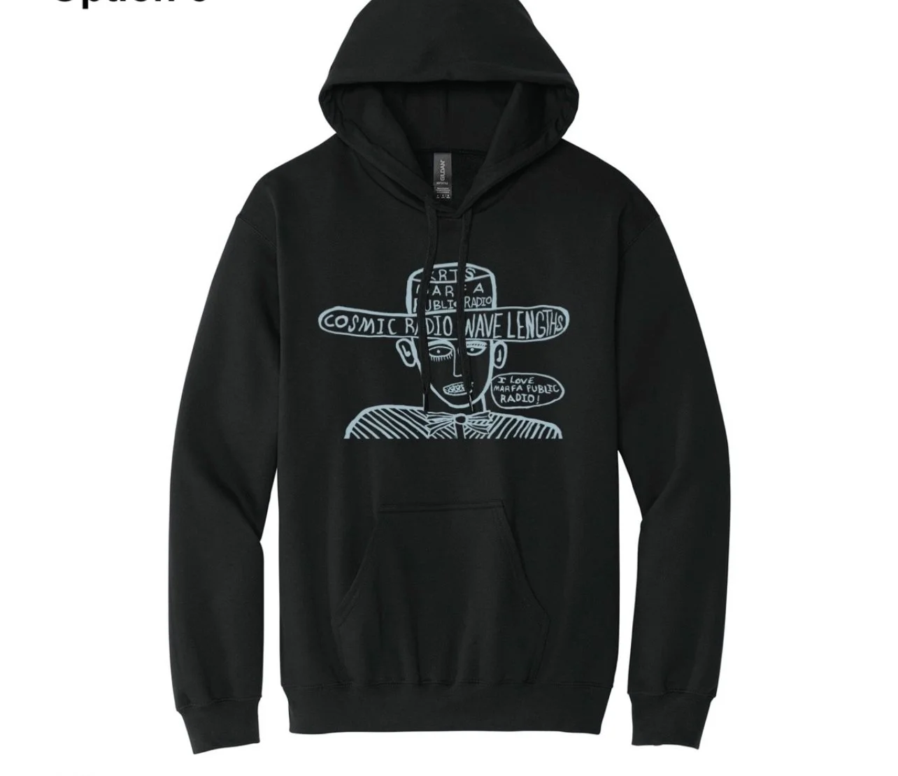 Marfa Public Radio fundraiser sweatshirt - Light Blue on Black