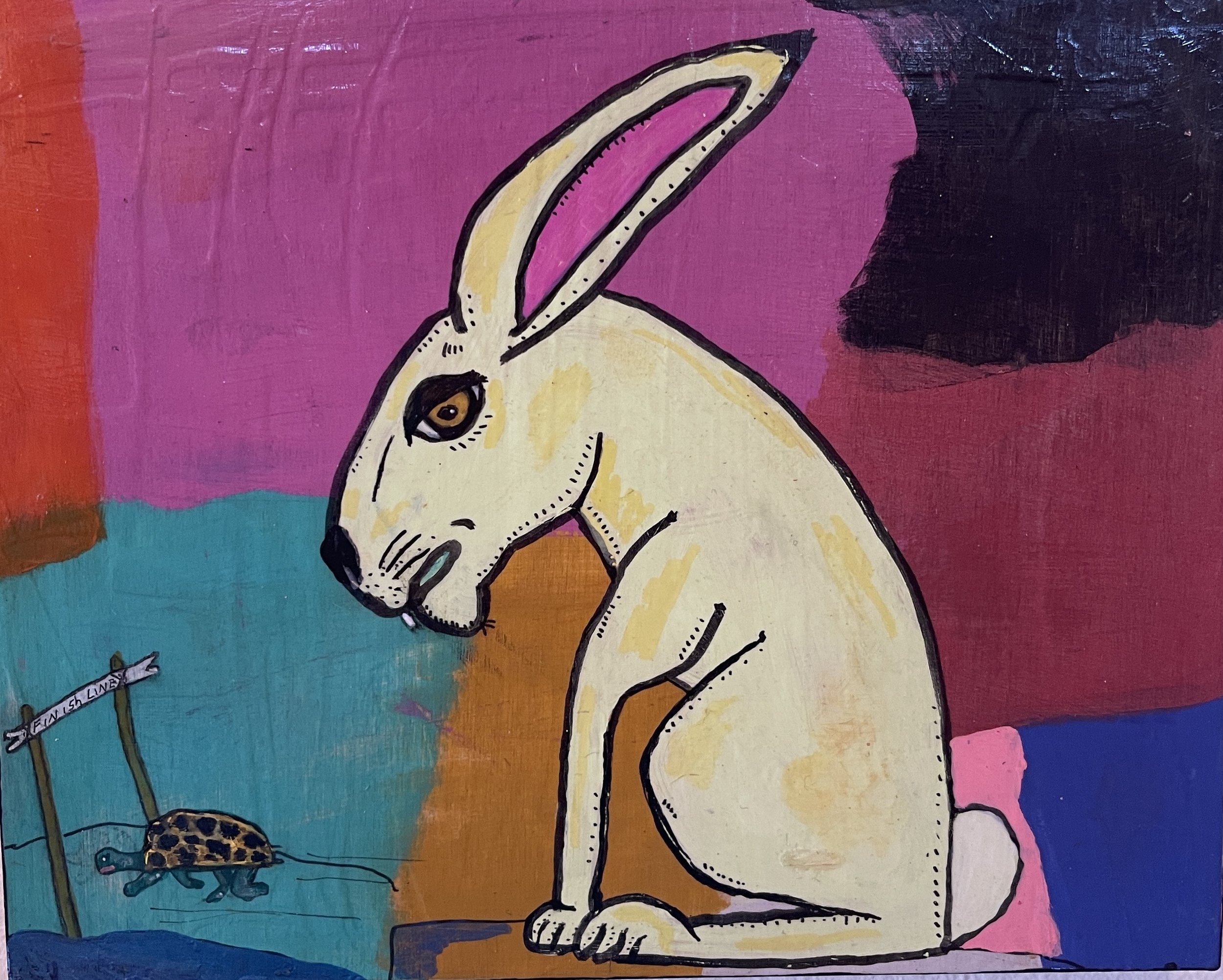 Rabbit running with the Turtle painting