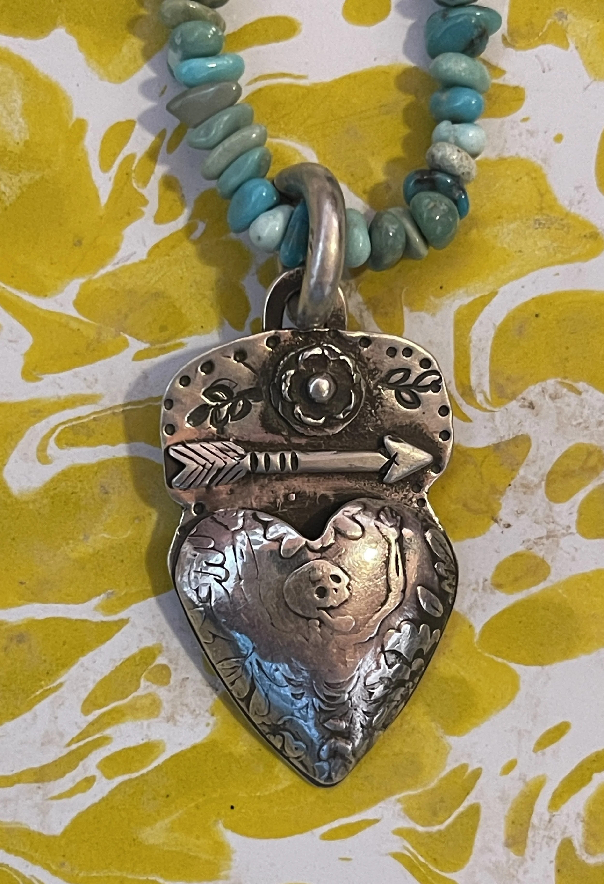 Skeleton Puffy Heart with Arrow necklace