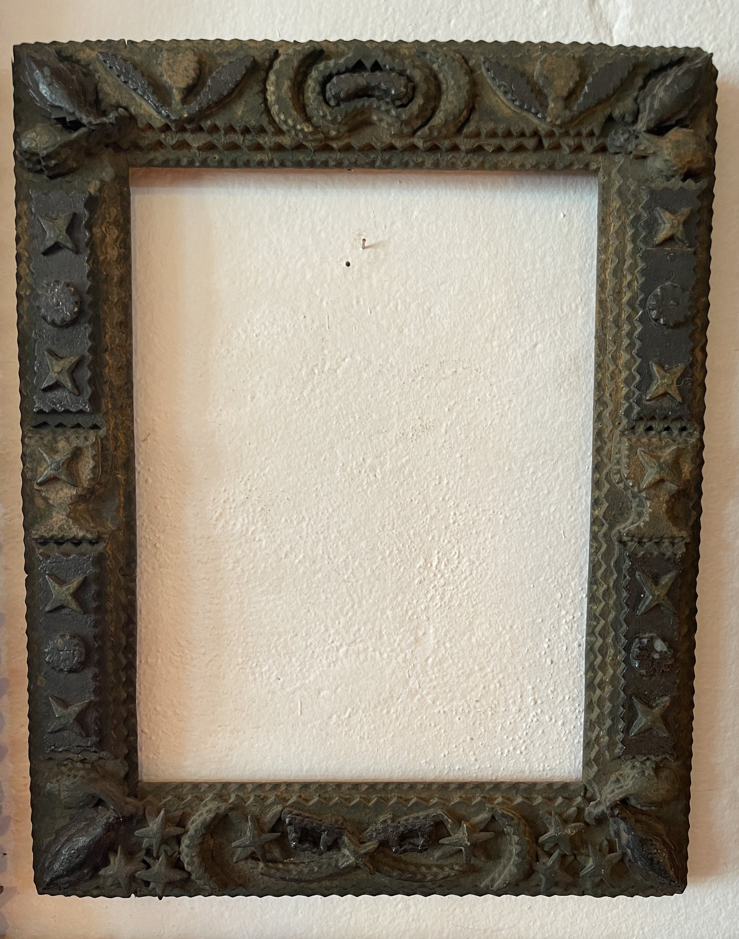 Tramp Art Frame with tulips and crossed swords
