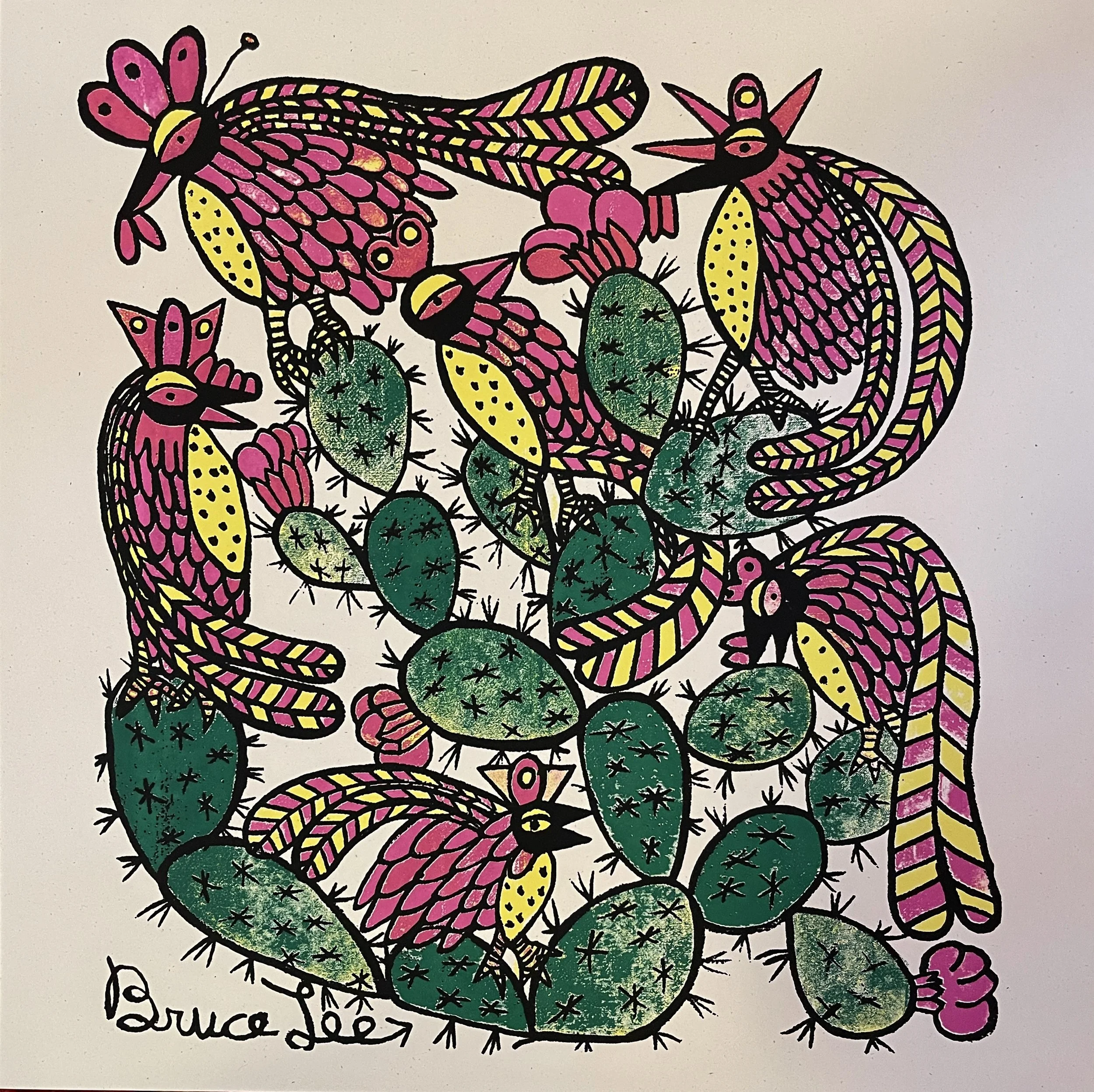 Quail and Opuntia print