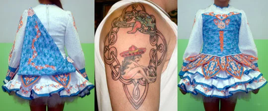 Two small tattoos by other artists become one piece with the addition of Celtic Knotwork.