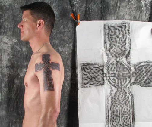 A Celtic Cross Tattoo Based on a Grave Rubbing by Pat Fish