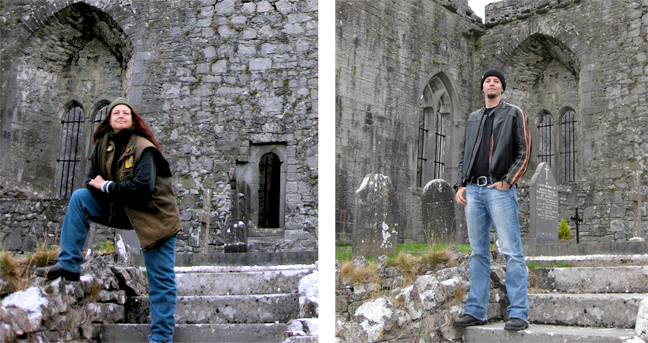 Pat Fish and Colin Fraser in the graveyard at the ruins of Quin Abbey, County Clare, Ireland