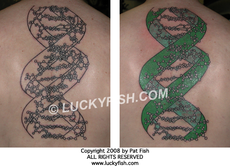 Here are the original photos, taken while the tattoo was in progress and at its conclusion:.