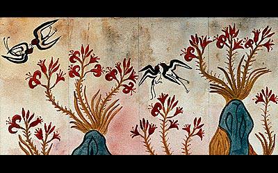 The Santorini fresco the birds came from - it is always good to encourage people to look for something in the world of art that they feel a resonance with as the inspiration for their tattoos, instead of just thinking to look for a "tattoo image" that has already been done in this medium.