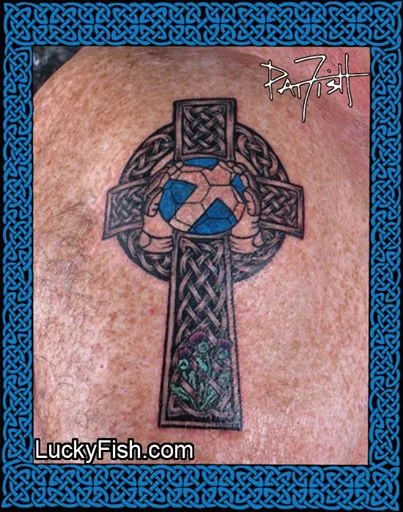 Scottish Soccer Celtic Cross Tattoo by Pat Fish