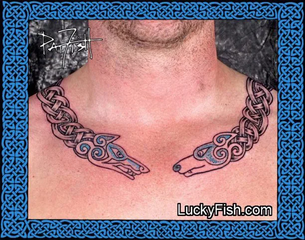 Celtic Wolf and Wolfhound Torc Tattoo by Pat Fish